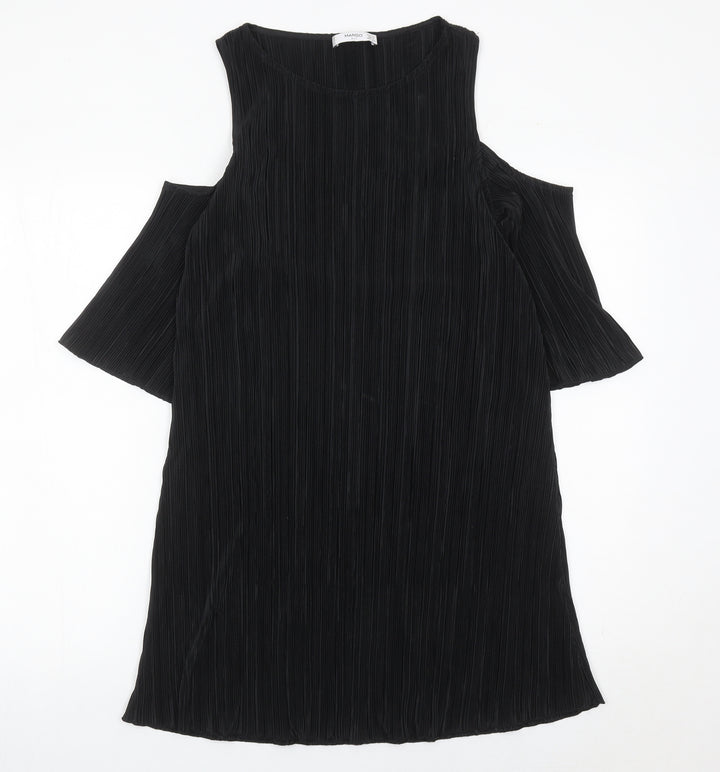 Mango Women’s Black XS Cold Shoulder Pleated Shift Dress