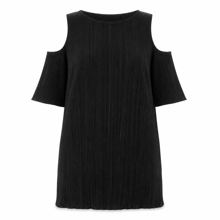 Mango Women’s Black XS Cold Shoulder Pleated Shift Dress