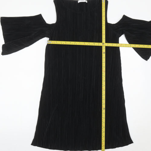 Mango Women’s Black XS Cold Shoulder Pleated Shift Dress