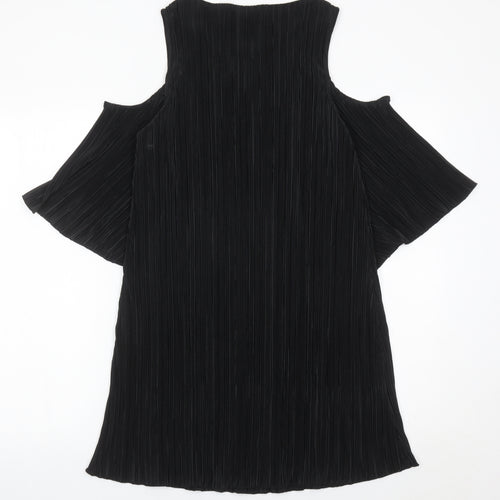 Mango Women’s Black XS Cold Shoulder Pleated Shift Dress