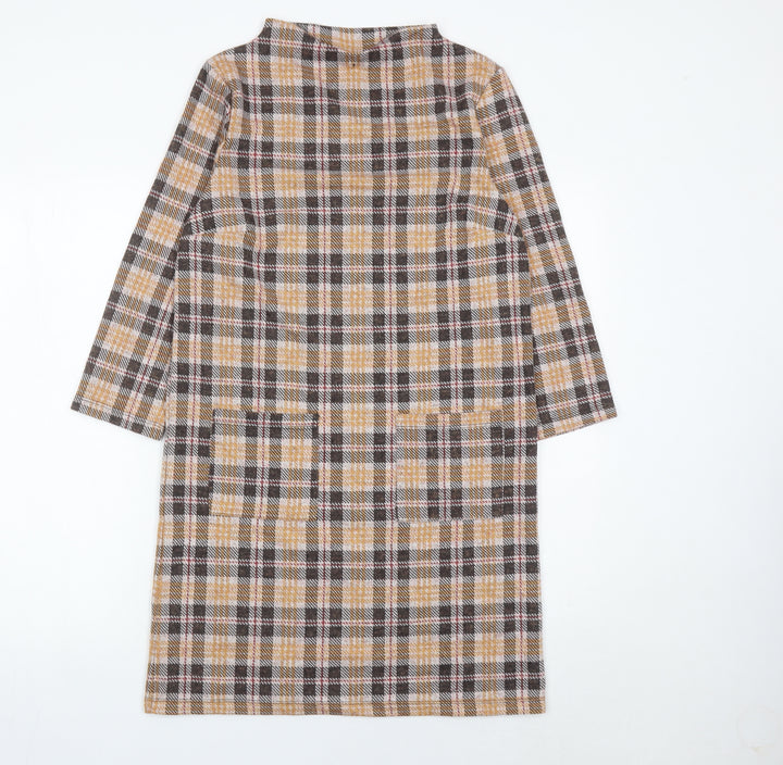 Tu Women’s Multicoloured Check Shift Dress Size 8 Long Sleeve