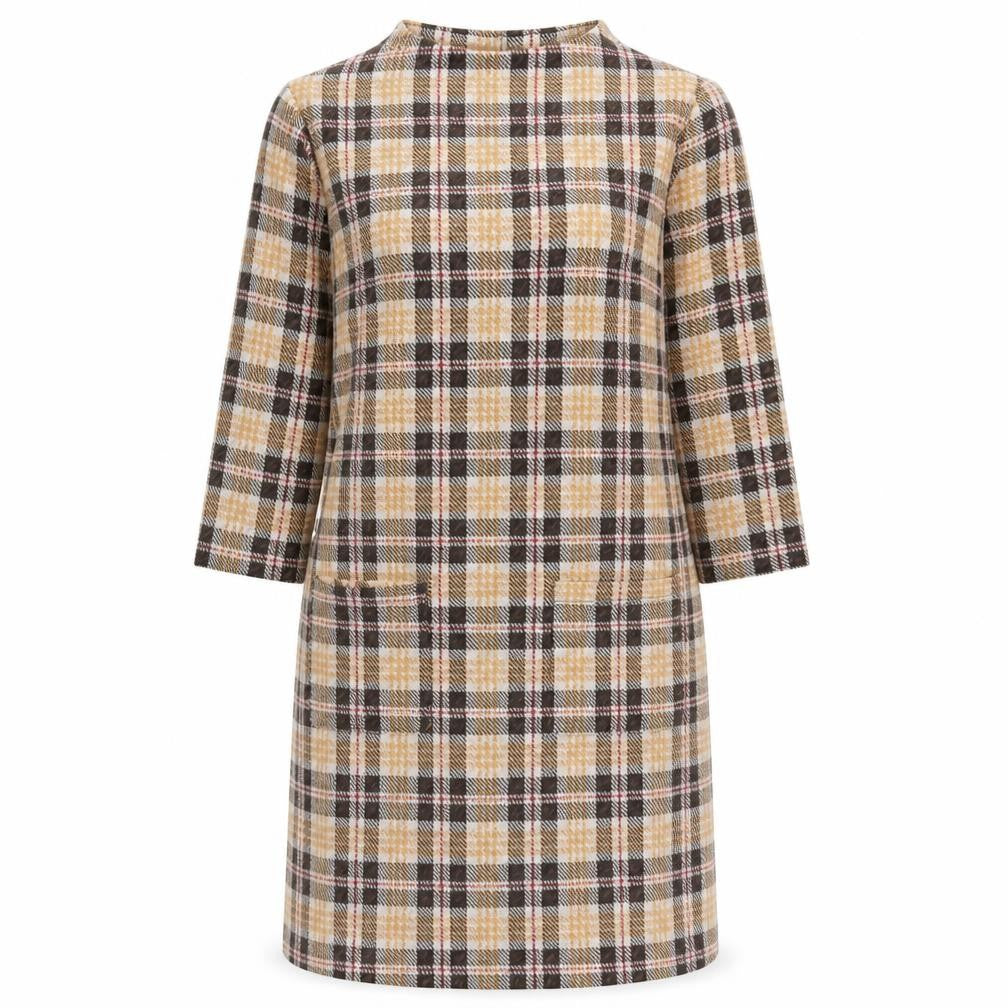 Front view of Tu Women’s Multicoloured Check Shift Dress, size UK 8, Long Sleeve