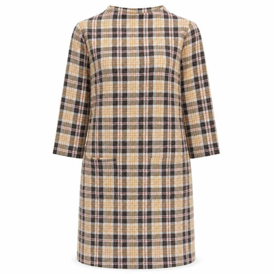 Front view of Tu Women’s Multicoloured Check Shift Dress, size UK 8, Long Sleeve