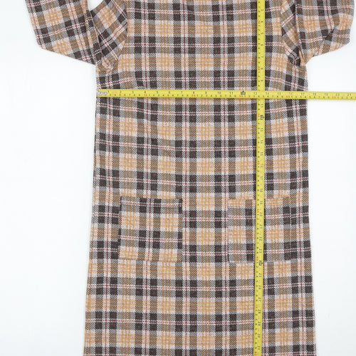 Tu Women’s Multicoloured Check Shift Dress Size 8 Long Sleeve