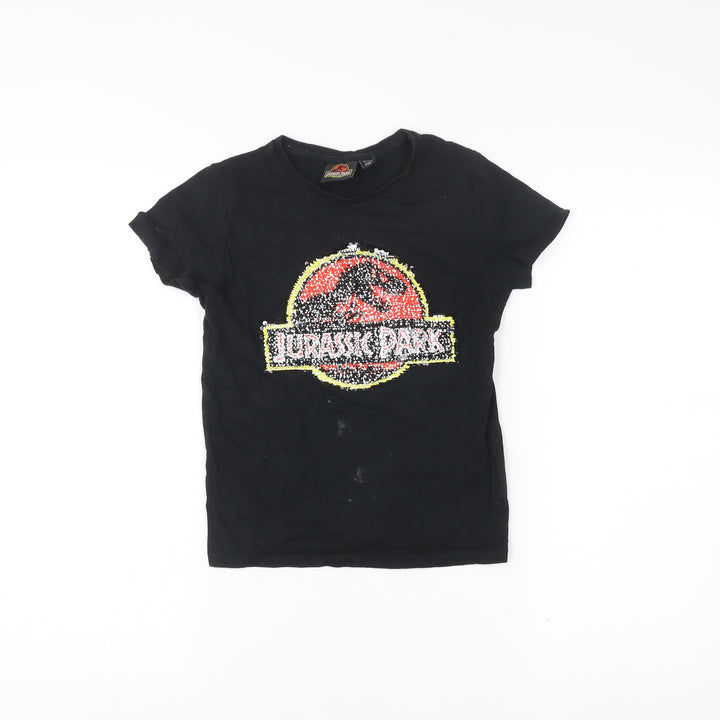 Jurassic Park Boys Black 6 Years Short Sleeve Sequin Logo T-Shirt