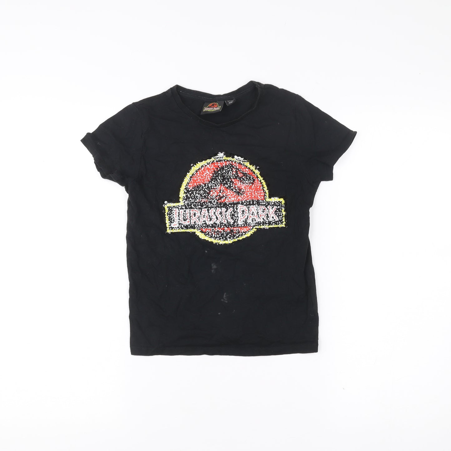 Jurassic Park Boys Black 6 Years Short Sleeve Sequin Logo T-Shirt