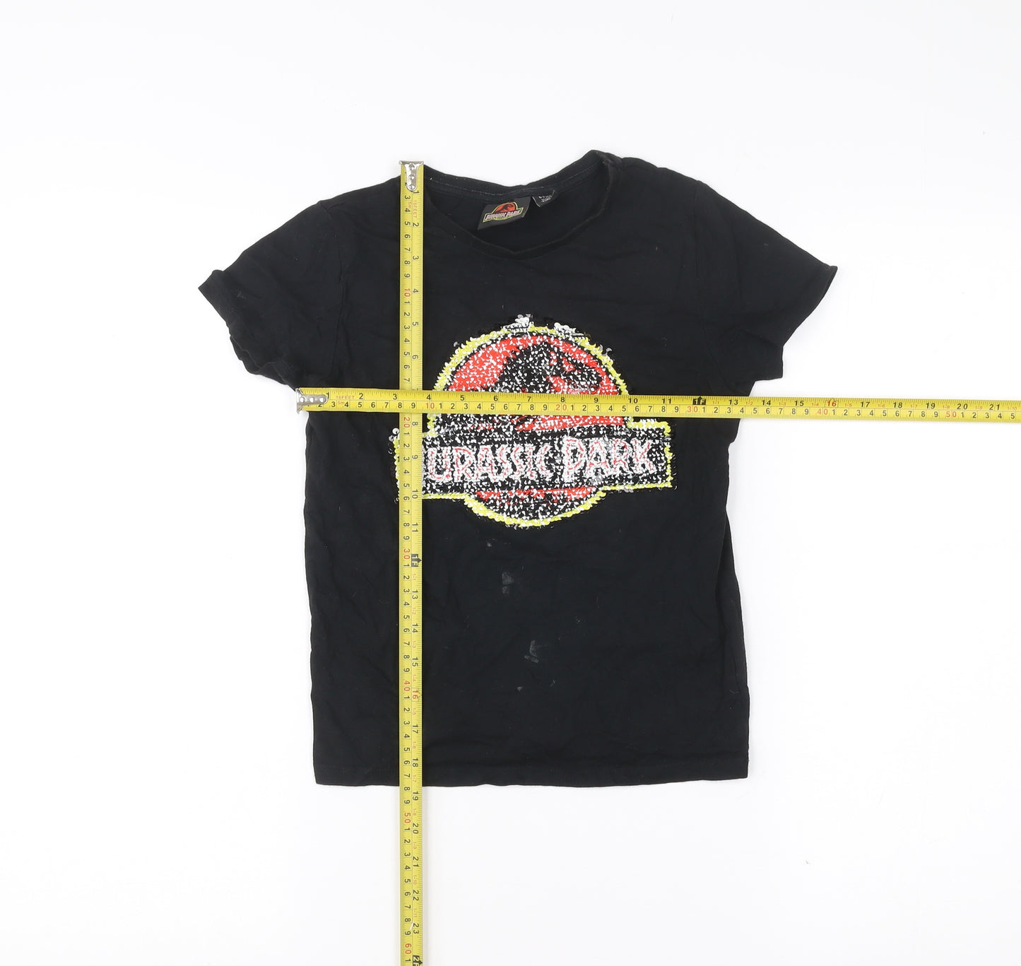 Jurassic Park Boys Black 6 Years Short Sleeve Sequin Logo T-Shirt