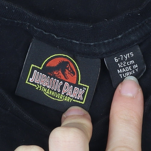 Jurassic Park Boys Black 6 Years Short Sleeve Sequin Logo T-Shirt