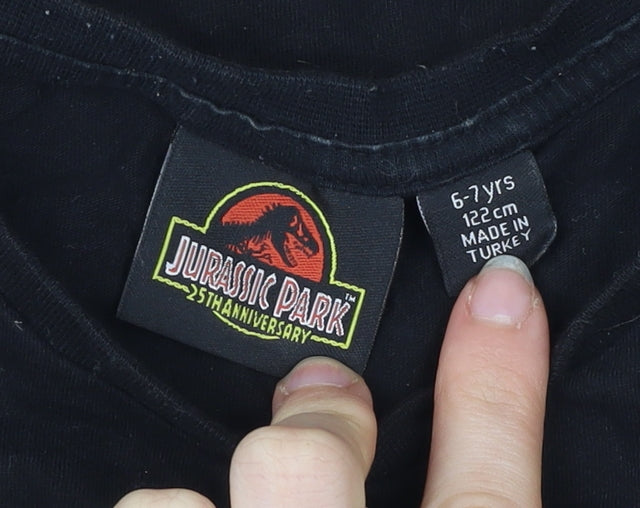 Jurassic Park Boys Black 6 Years Short Sleeve Sequin Logo T-Shirt