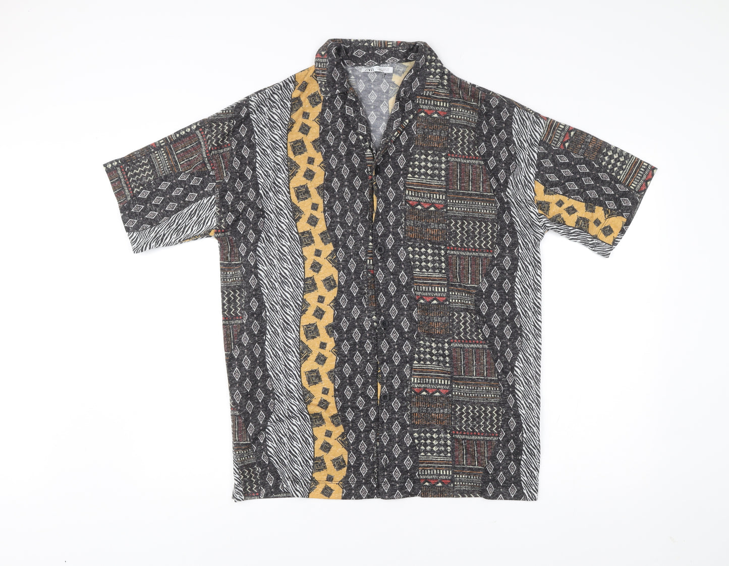 Zara Men’s Multicoloured Geometric Short Sleeve Button Up Shirt M