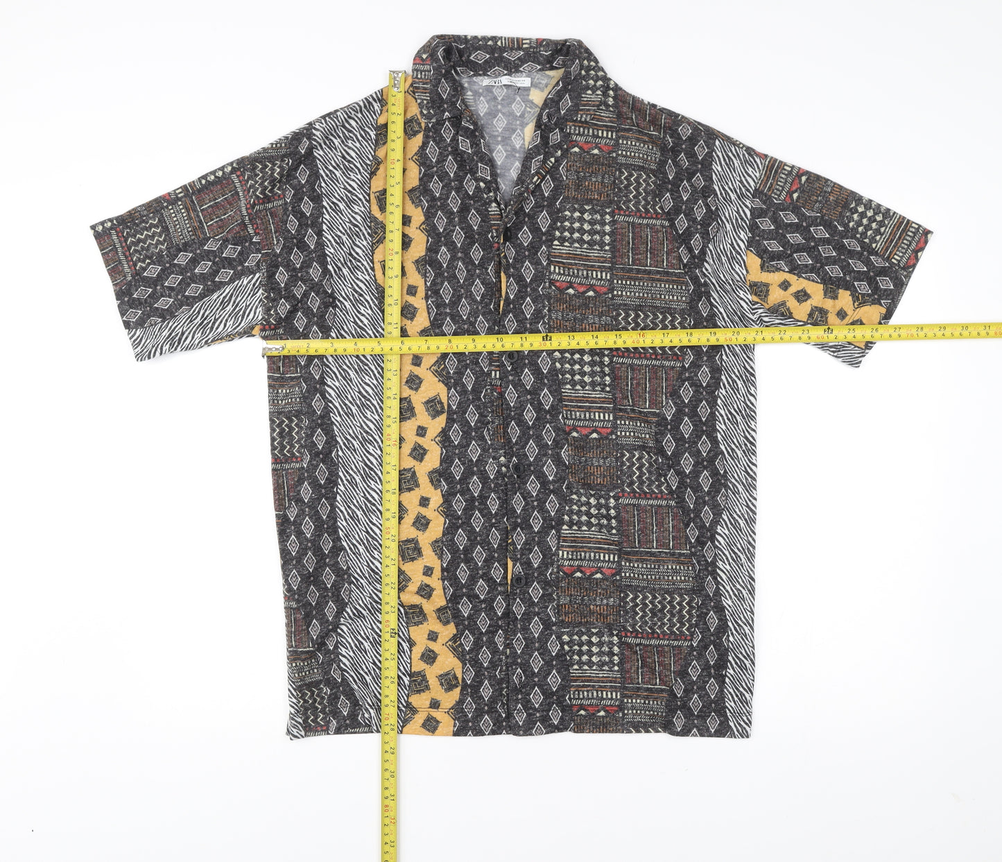 Zara Men’s Multicoloured Geometric Short Sleeve Button Up Shirt M
