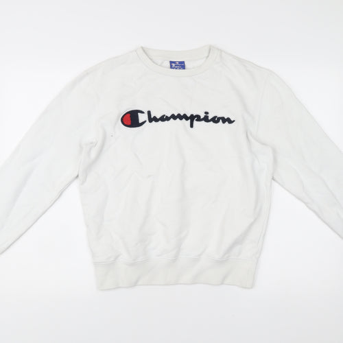 Champion Mens White Small Pullover Sweatshirt Logo Print