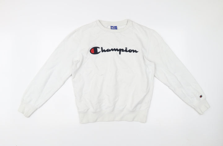 Champion Mens White Small Pullover Sweatshirt Logo Print