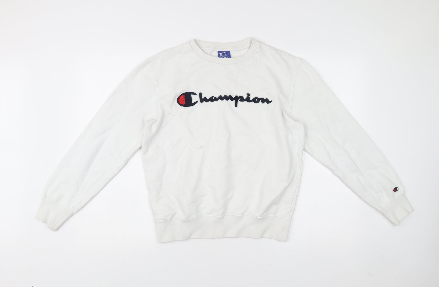 Champion Mens White Small Pullover Sweatshirt Logo Print