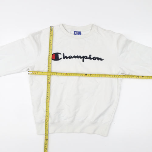Champion Mens White Small Pullover Sweatshirt Logo Print