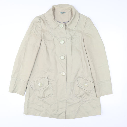 Therapy Womens Beige Cotton Mid-Length Overcoat Size 8