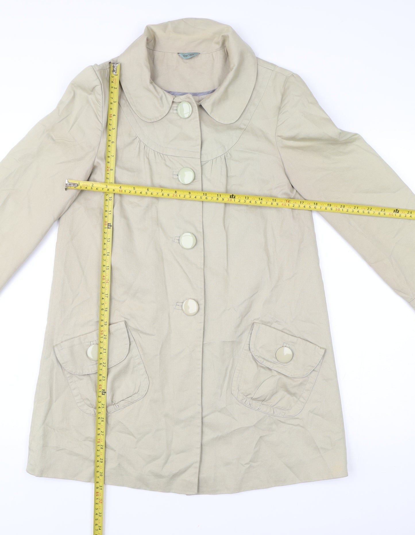Therapy Womens Beige Cotton Mid-Length Overcoat Size 8