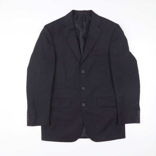 George Mens Black Pinstripe Suit Jacket 36R Regular Fit Business Wedding