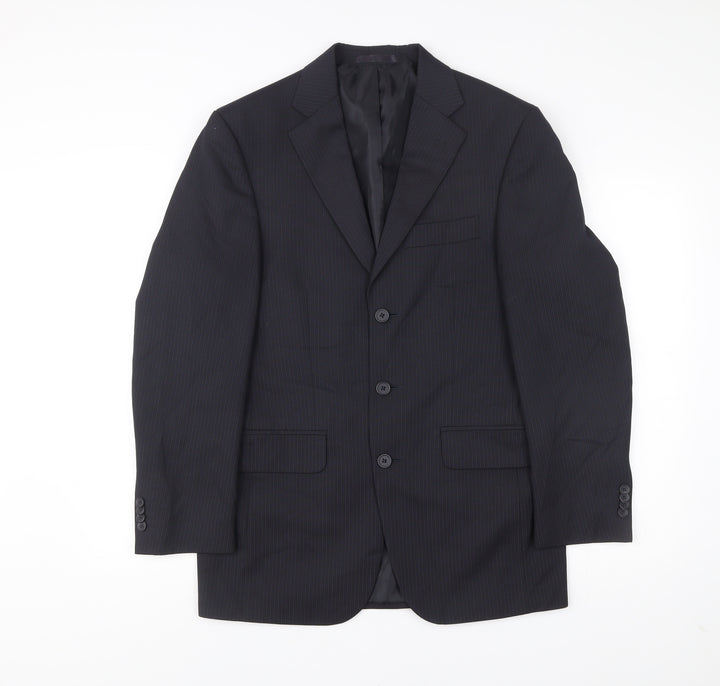 George Mens Black Pinstripe Suit Jacket 36R Regular Fit Business Wedding
