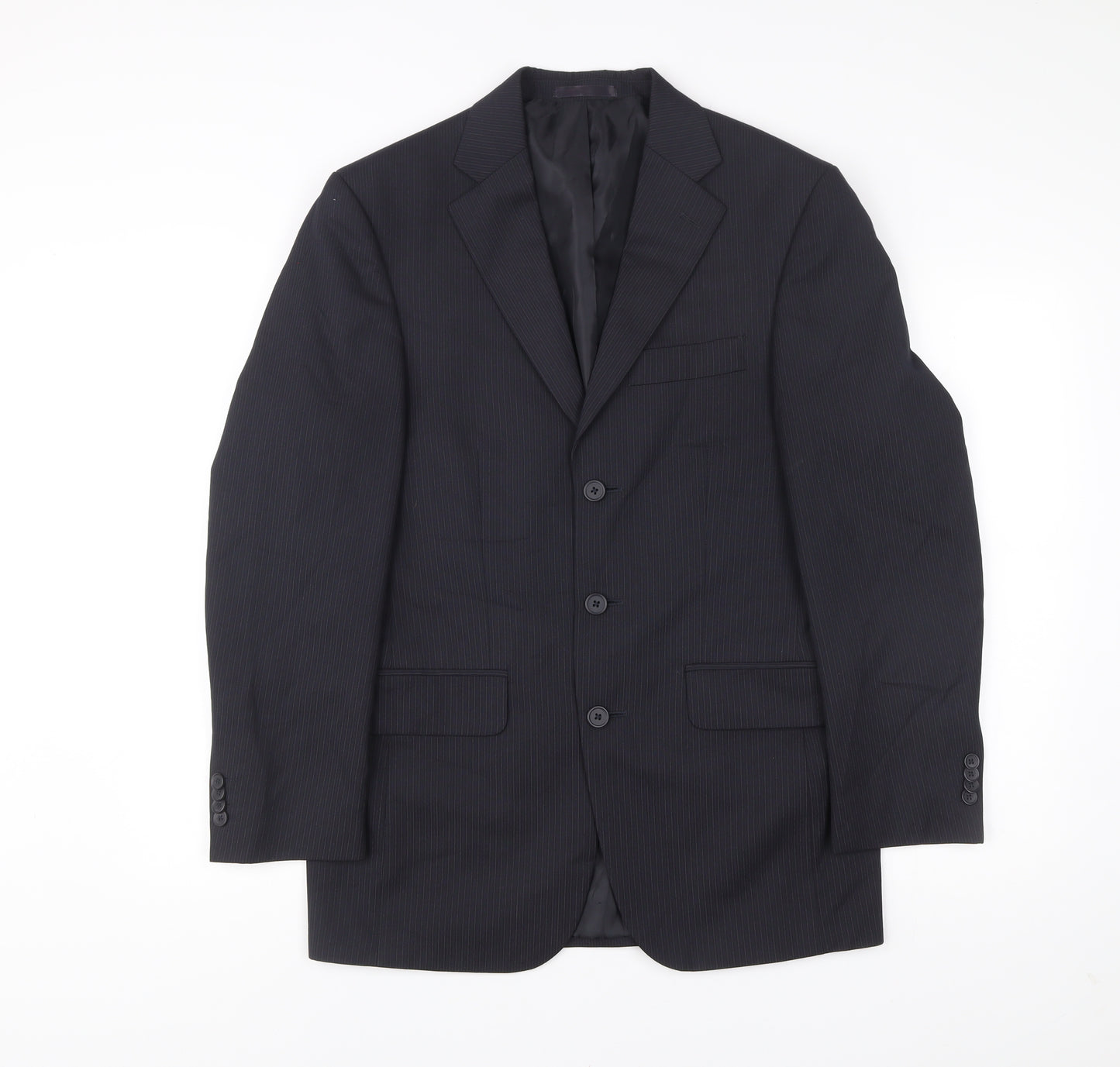 George Mens Black Pinstripe Suit Jacket 36R Regular Fit Business Wedding