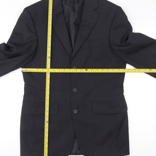 George Mens Black Pinstripe Suit Jacket 36R Regular Fit Business Wedding