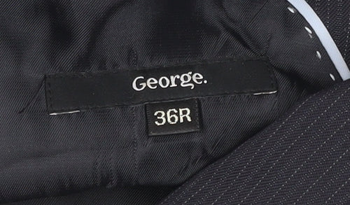 George Mens Black Pinstripe Suit Jacket 36R Regular Fit Business Wedding