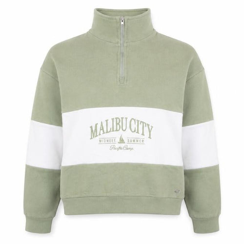 Pull&Bear Women’s Green White XS Sweatshirt 1/4 Zip Malibu Logo