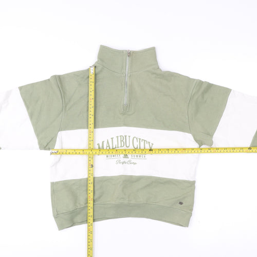 Pull&Bear Women’s Green White XS Sweatshirt 1/4 Zip Malibu Logo
