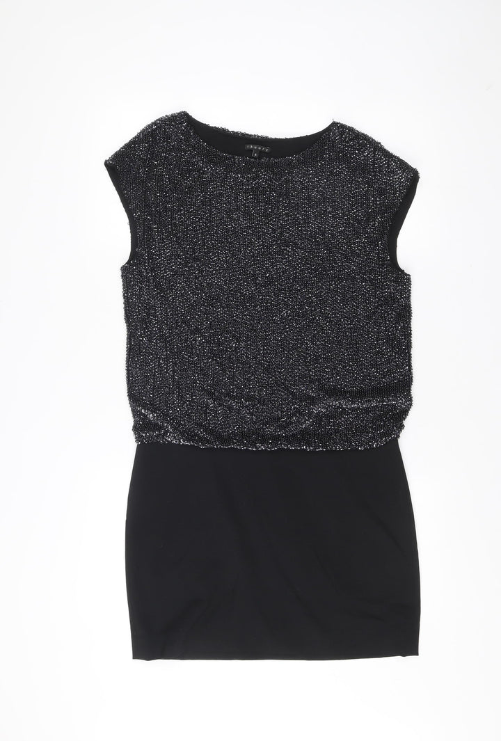 Theory Womens Black Beaded Sleeveless Sheath Dress Size 8