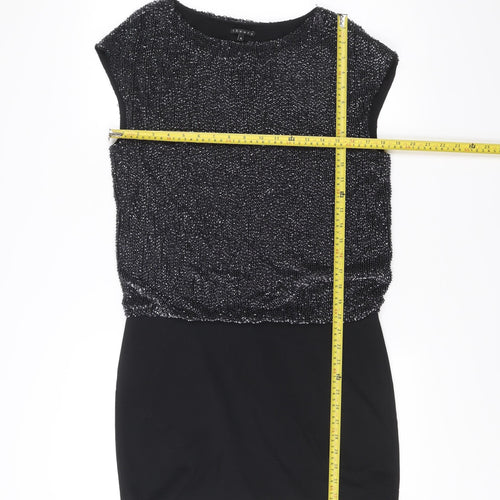 Theory Womens Black Beaded Sleeveless Sheath Dress Size 8
