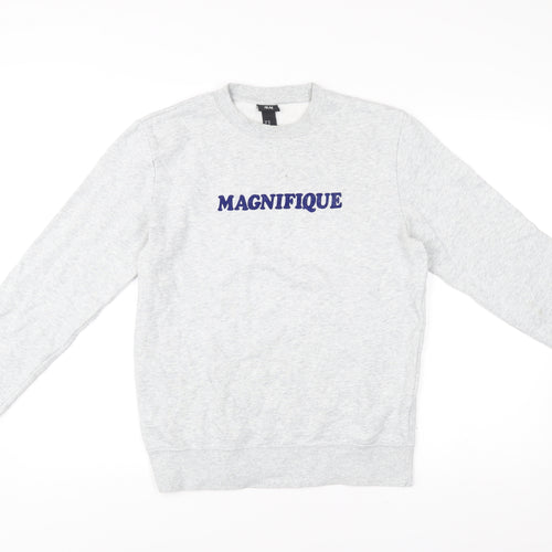 H&M Men’s Grey XS Pullover Sweatshirt with Embroidered Logo