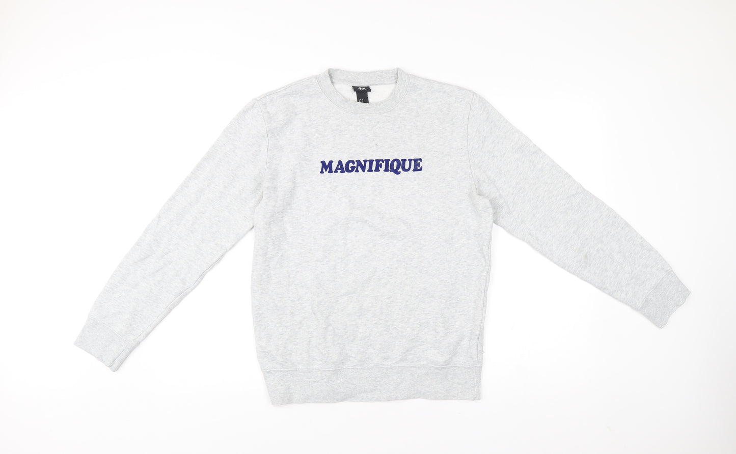 H&M Men’s Grey XS Pullover Sweatshirt with Embroidered Logo