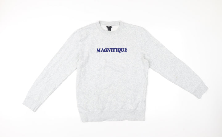 H&M Men’s Grey XS Pullover Sweatshirt with Embroidered Logo