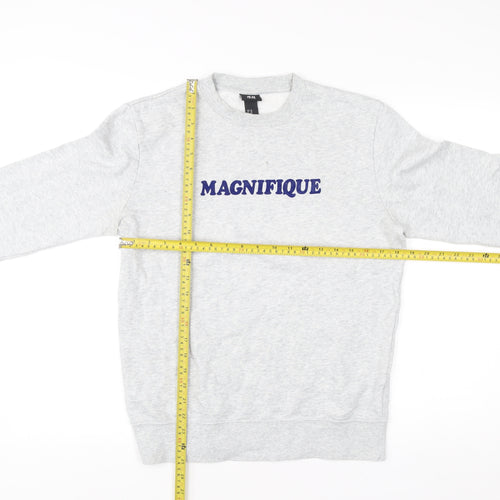 H&M Men’s Grey XS Pullover Sweatshirt with Embroidered Logo