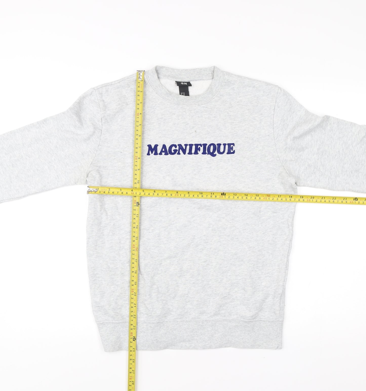 H&M Men’s Grey XS Pullover Sweatshirt with Embroidered Logo