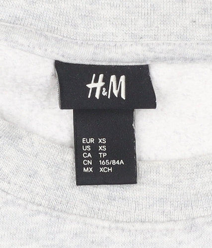 H&M Men’s Grey XS Pullover Sweatshirt with Embroidered Logo