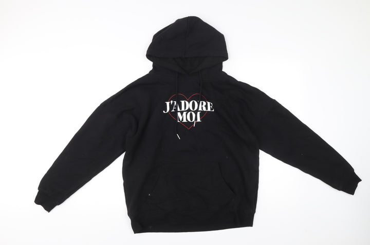 New Look Women’s Black Pullover Hoodie Medium J'adore Moi Print