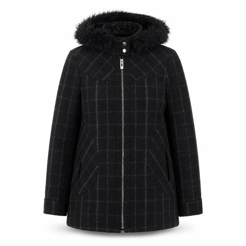 George Women’s Black Check Mid-Length Hooded Coat UK 12