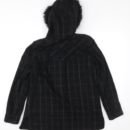 George Women’s Black Check Mid-Length Hooded Coat UK 12