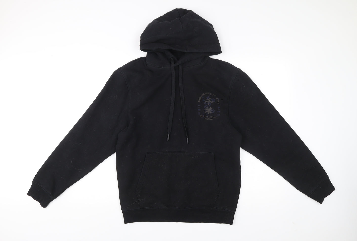 River Island Men’s Black Pullover Hoodie S Graphic Print Japanese Style