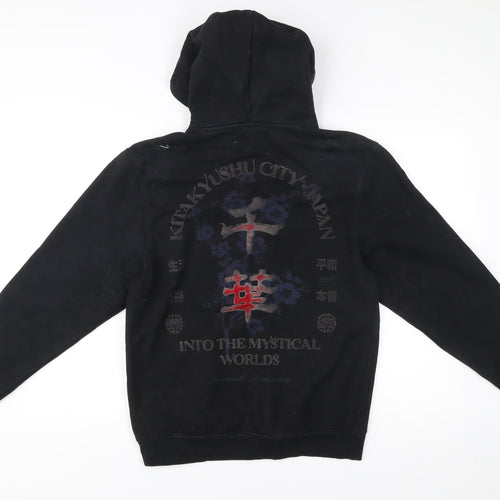 River Island Men’s Black Pullover Hoodie S Graphic Print Japanese Style