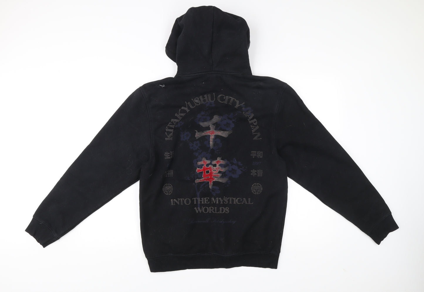 River Island Men’s Black Pullover Hoodie S Graphic Print Japanese Style