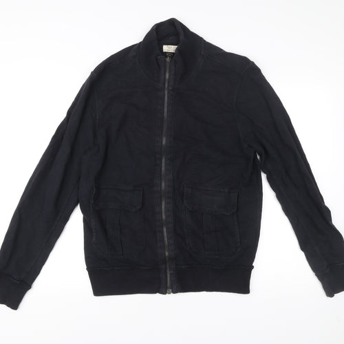 Zara Man Black Bomber Jacket Men XL 42 Stand Collar Cotton
