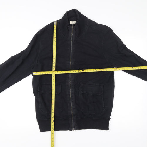 Zara Man Black Bomber Jacket Men XL 42 Stand Collar Cotton
