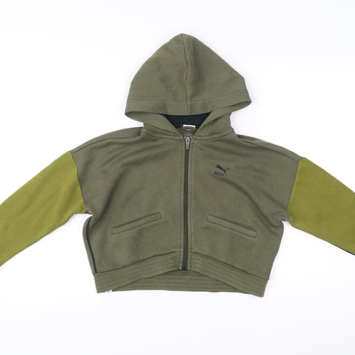 Puma Girls Green Full Zip Hoodie 11-12Y Cotton Blend Colourblock