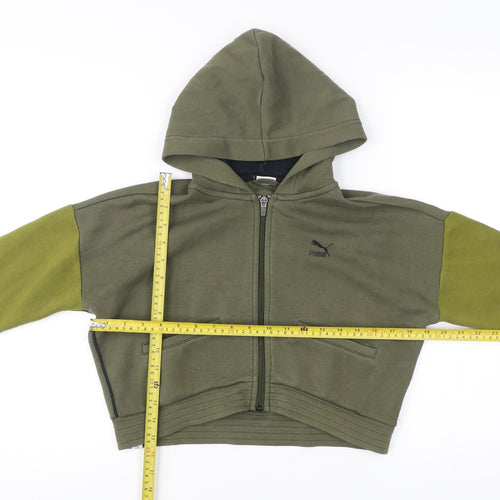 Puma Girls Green Full Zip Hoodie 11-12Y Cotton Blend Colourblock