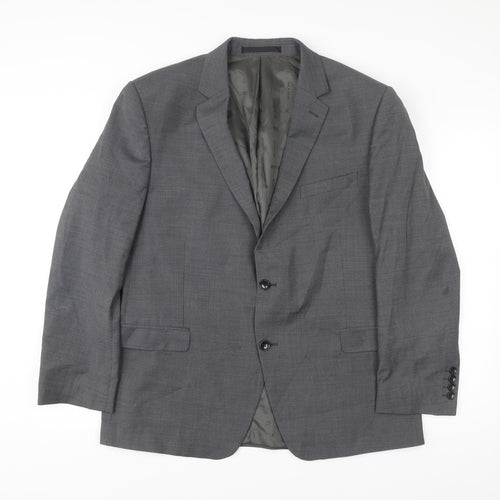 Blazer Men Grey 44 Short Wool Blend Two-Button Jacket