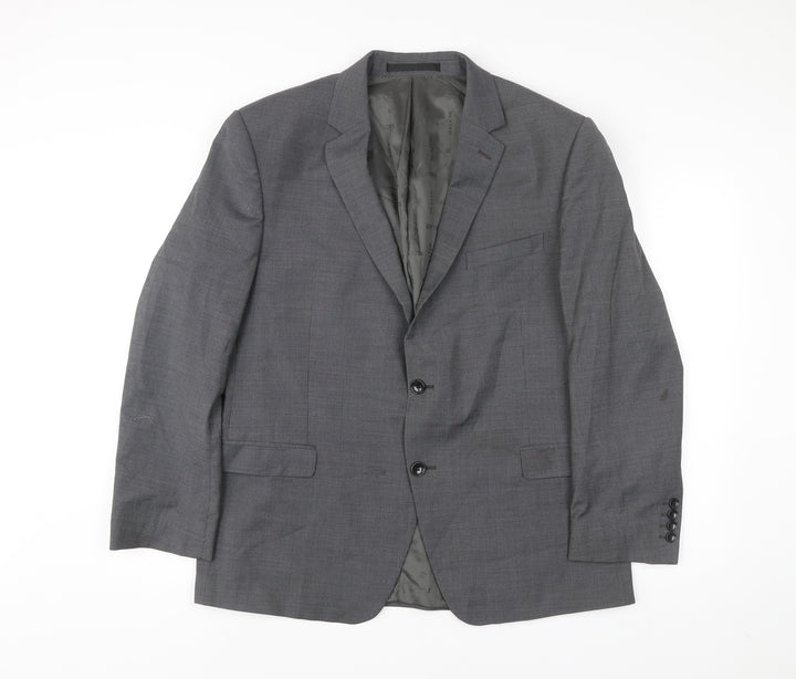 Blazer Men Grey 44 Short Wool Blend Two-Button Jacket