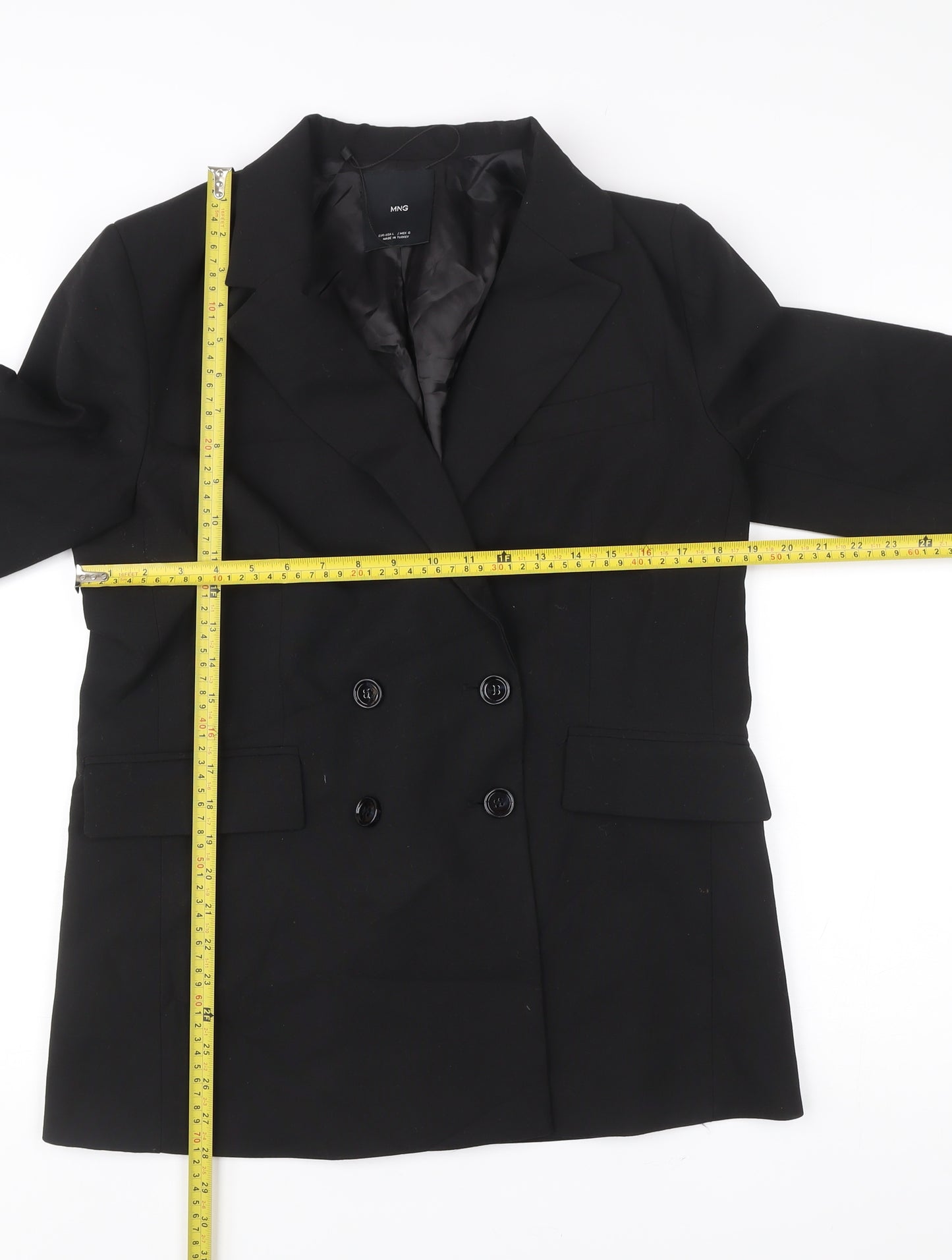 MNG Women Black L Double-Breasted Tailored Blazer Jacket