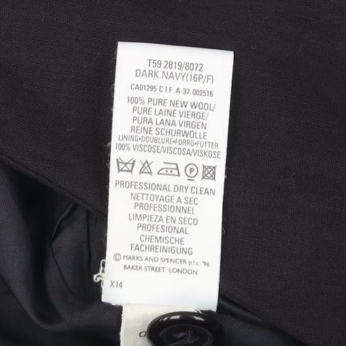 Marks and Spencer Women’s Blue Wool Petite Fit Suit Jacket UK 16